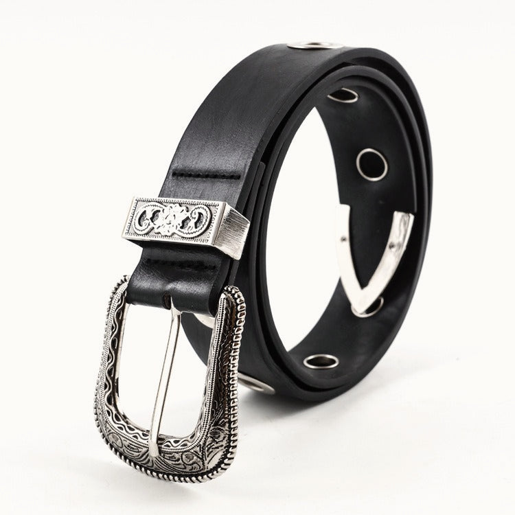 Vintage Engraved Buckle Wide Belt
