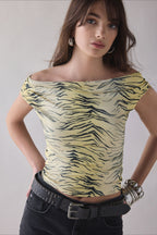 Zebra Print One Shoulder Ruched Crop Top
