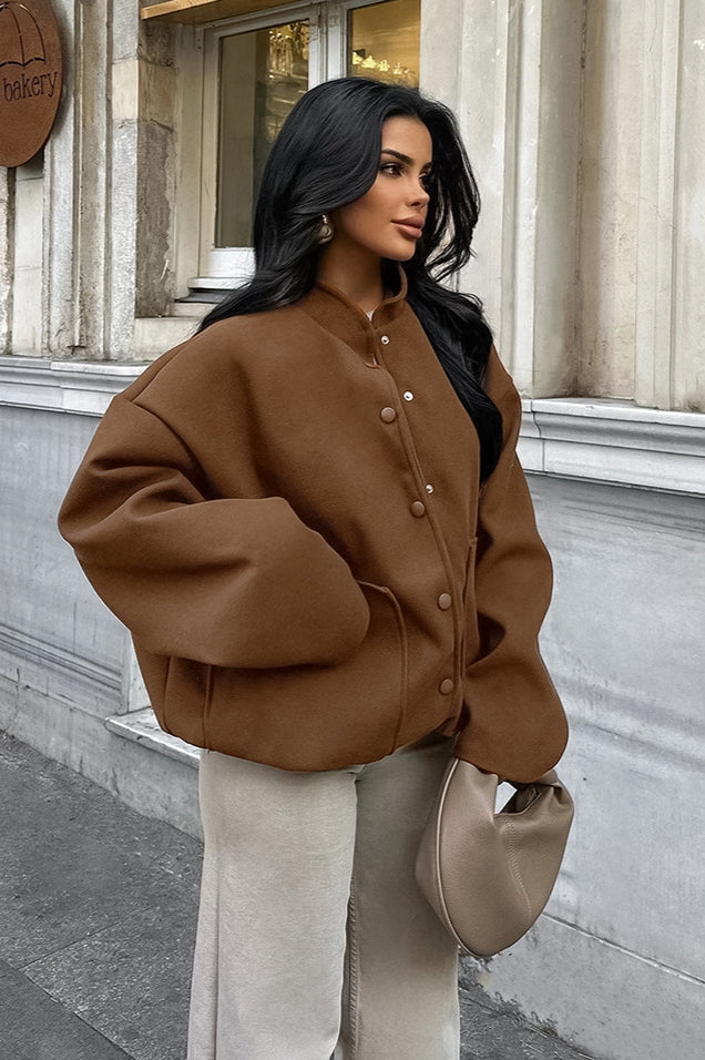 Thick Wool Brown Elastic Hem Coat Secondary image
