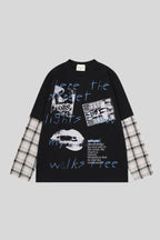 Collage Graphic Plaid Layered Long Sleeve Tee