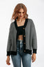 Striped V Neck Buttoned Knit Sweater One Size / Dark Gray