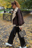 Multi Zip Faux Shearling Longline Jacket Brown / XS