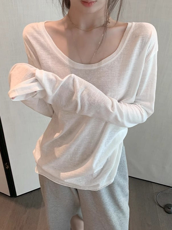 Simple Solid Color Long Sleeve Tee Tops&Tees