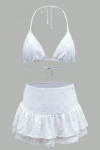 Deep V Halter Tie Three Piece Swim Set