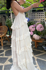 V-Neck Halter Tiered A-Line Boho Dress