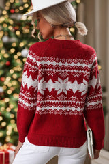Christmas Color Block Crew Neck Snowflake Sweater