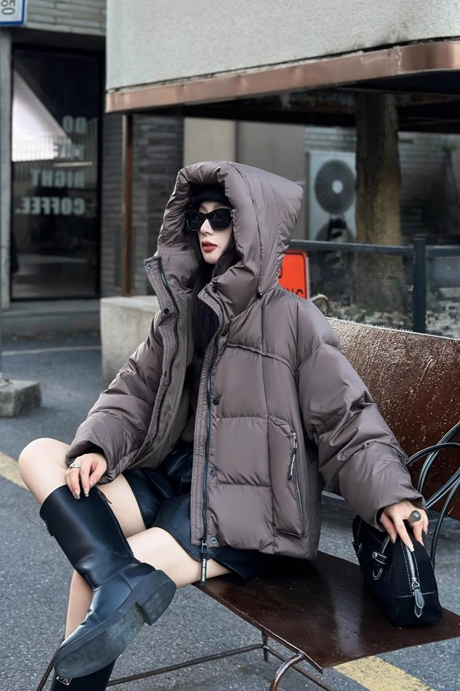 Cropped Oversized Duck Fill Puffer Jacket S / Brown