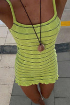 Green Knitted Spaghetti Strap Casual Mini Dress