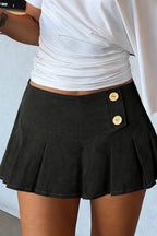 Buttoned Pleated Denim Mini Skirt