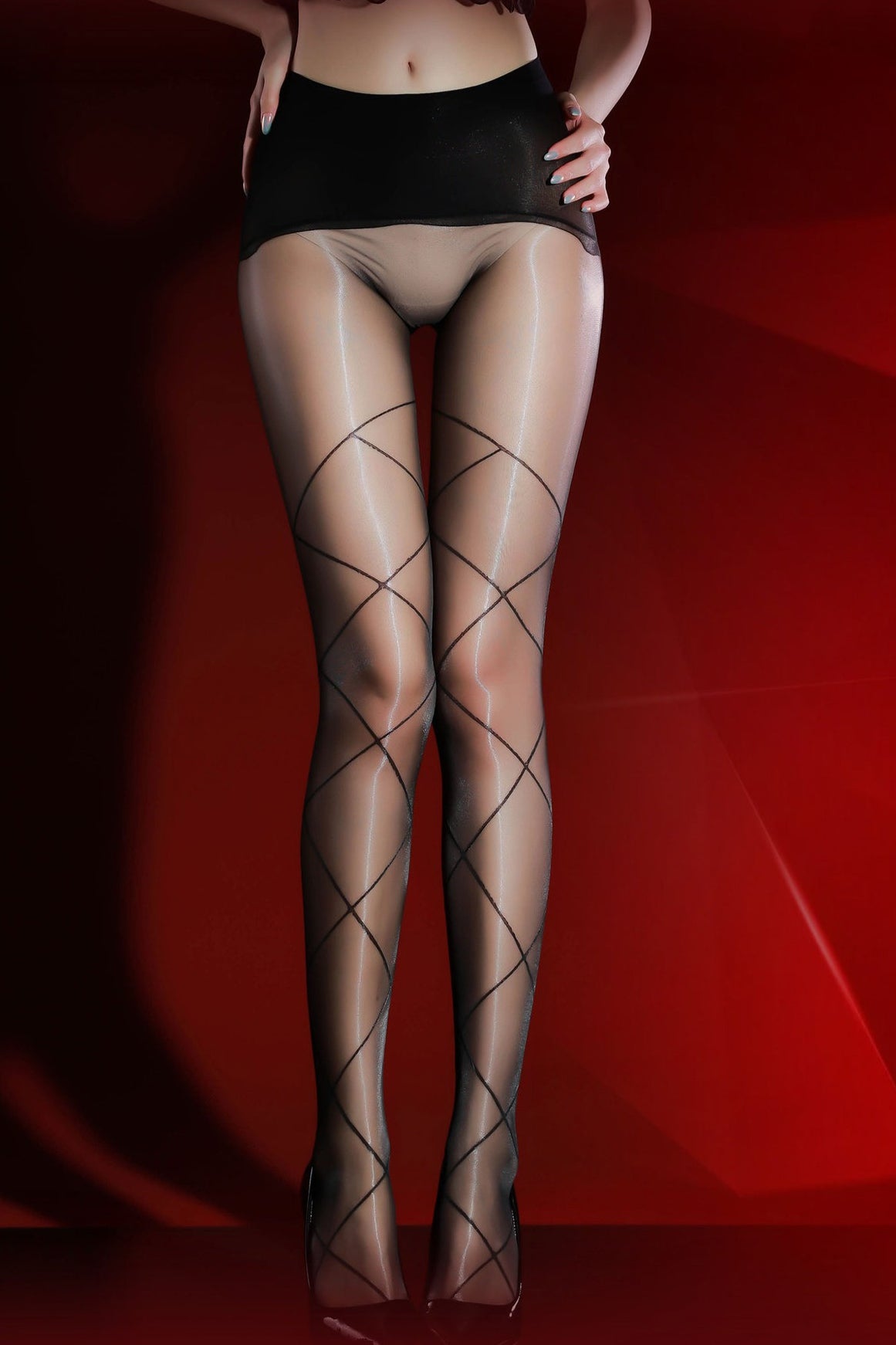 Crossed Diamond Grid Glossy Shine Tights Main image