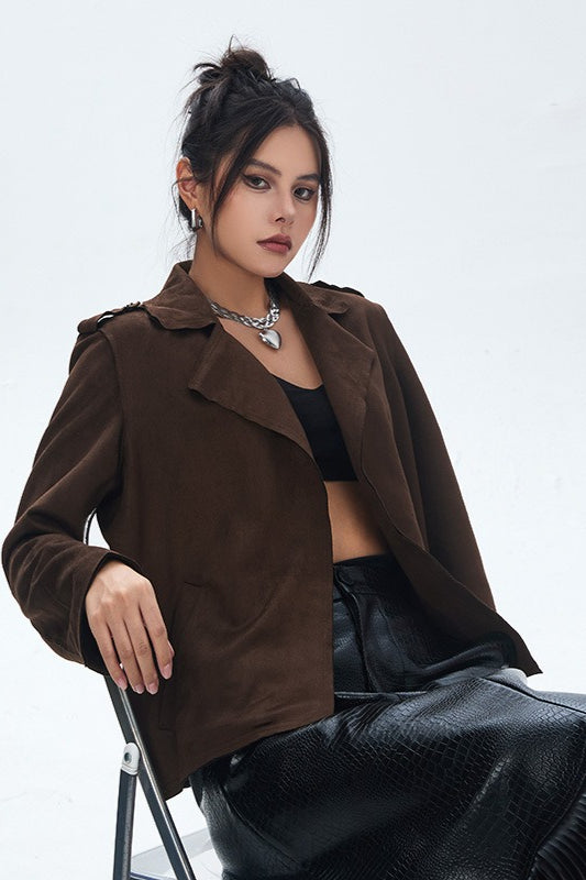 Suede Open Front Biker Jacket Brown / One Size Main image