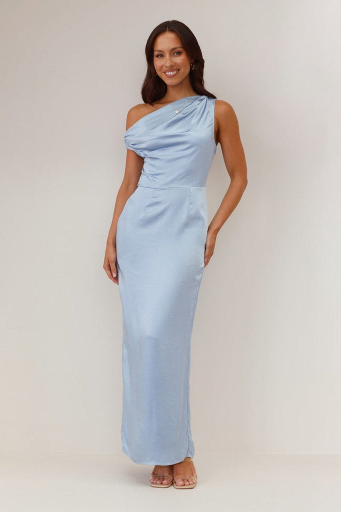 Solid Sleeveless Asymmetric Formal Dress S / Blue