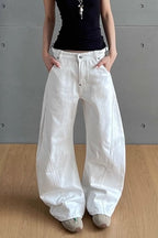 White High Rise Curved Wide Leg Jeans