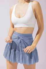 Pleated Tie High Waist Short Skirt