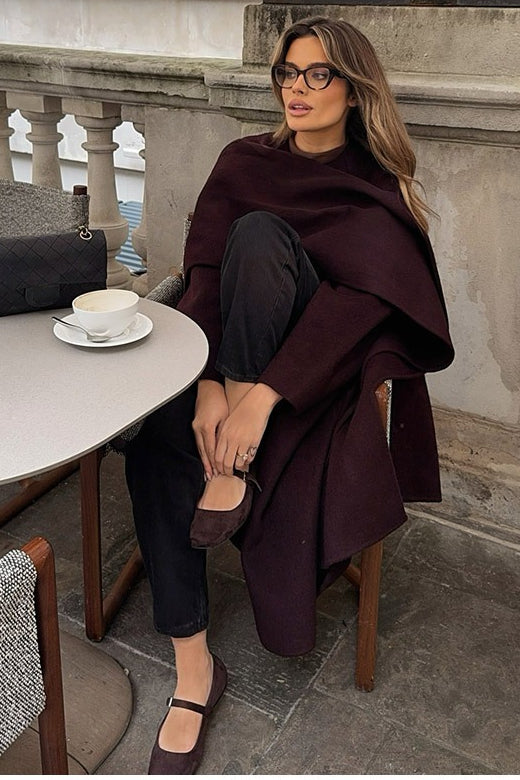 Elegant Scarf Collar Long Solid Overcoat Secondary image