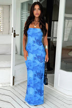 Strapless Printed Slim Maxi Floral Dress