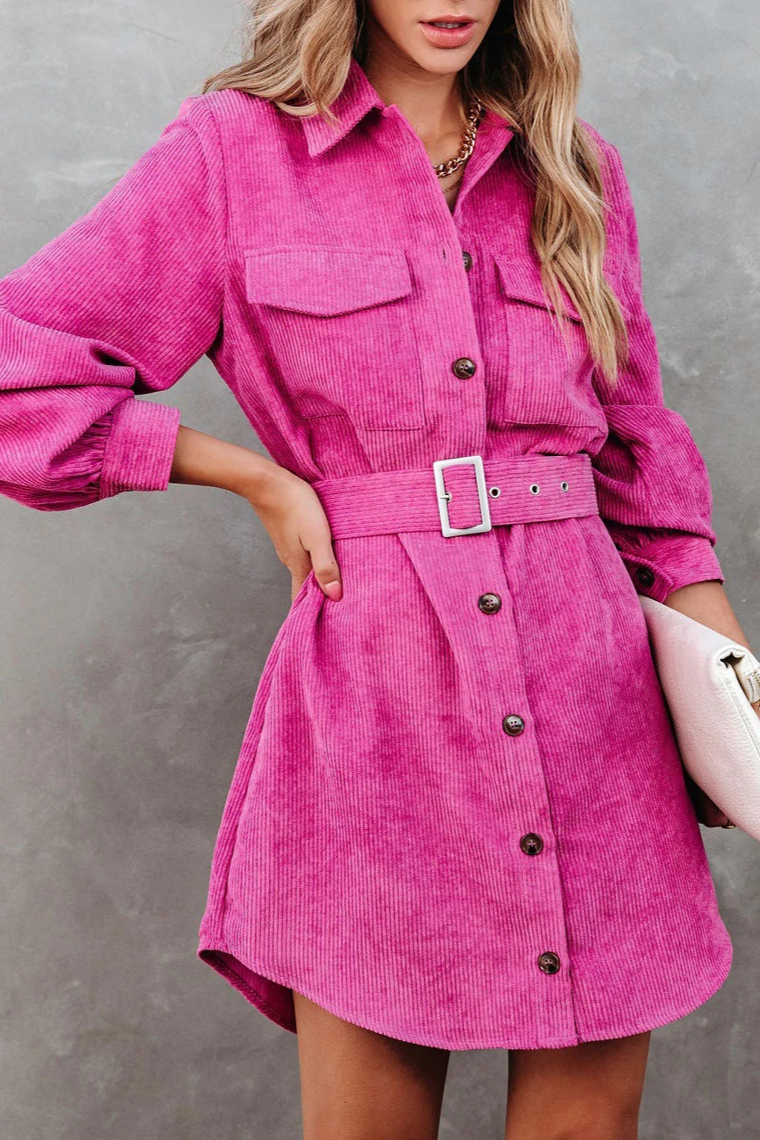 Corduroy Belted Pocket Detail Overcoat Secondary image