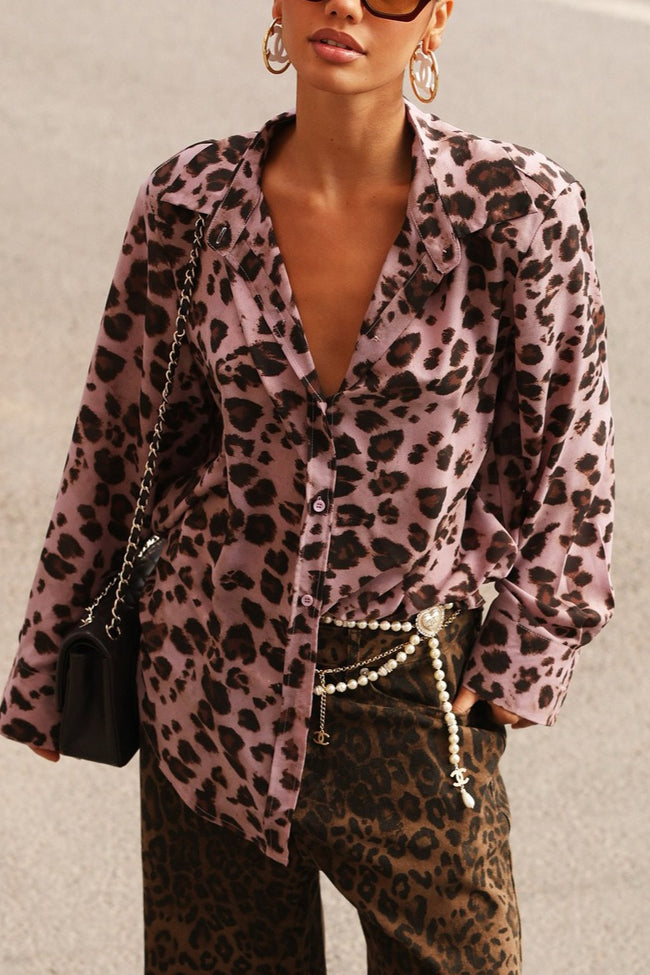 Leopard Print Shoulder Pad Blouse Main image