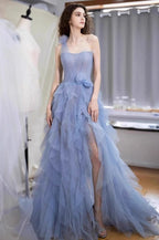 Blue Bustier Sleeveless Formal Dress