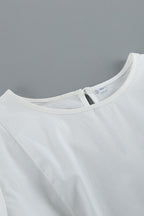 White Lace Trim Ruched Waist Puff Sleeve Blouse