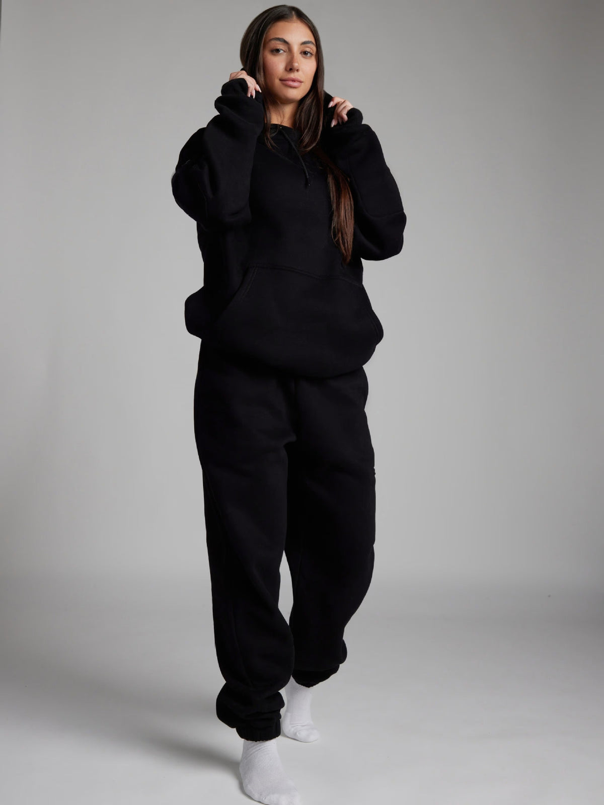 Solid Eye Mask Hoodie Pants Two Piece Set