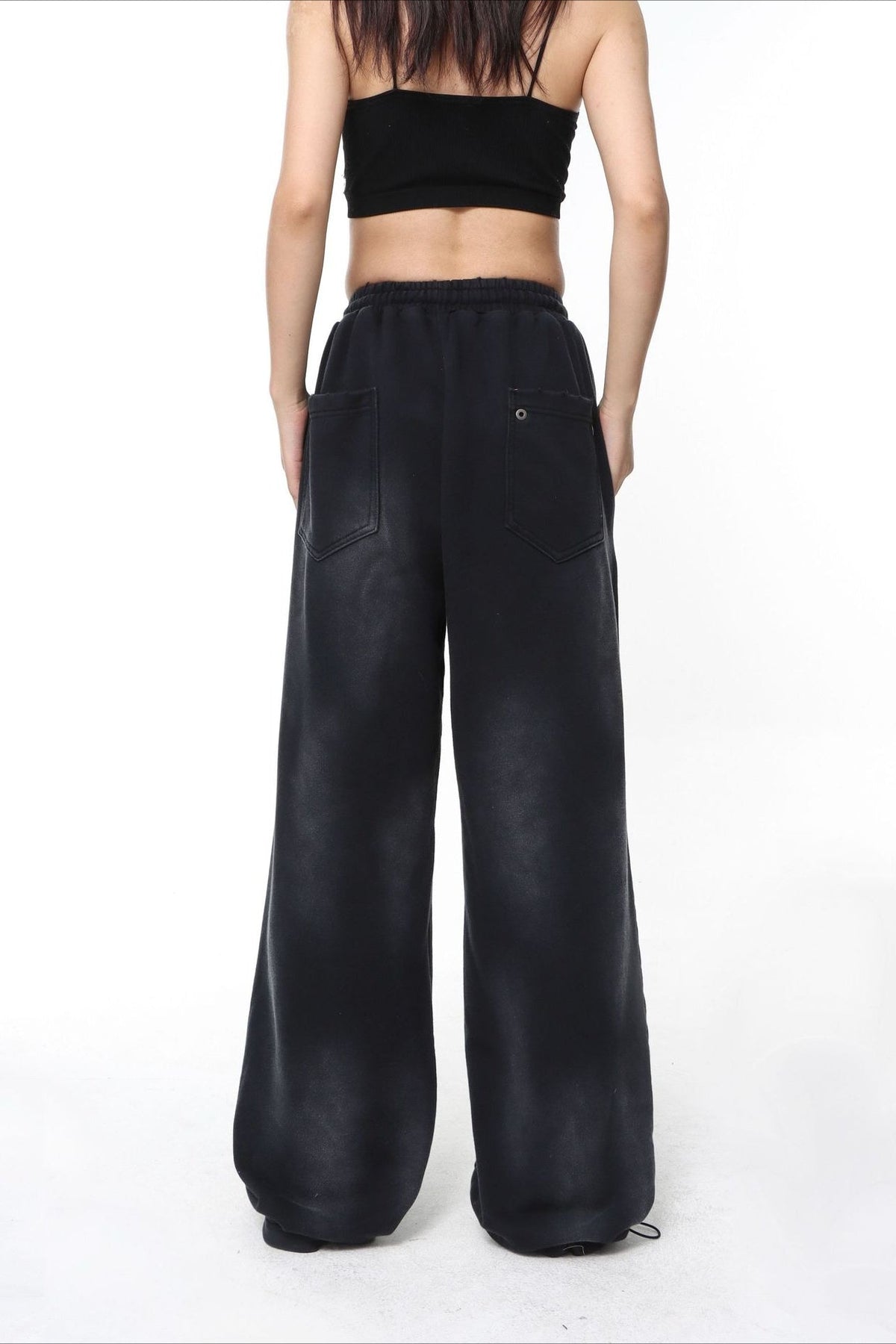 Washed Typography Wide Leg Fleece Sweatpants
