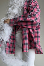 Relaxed Fit Mid Length Plaid Blouse