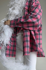 Relaxed Fit Mid Length Plaid Blouse