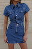 Denim Notched Collar Button Front Shirt Mini Dress