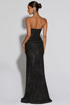 Metallic Mesh Scarf Strapless Formal Dress