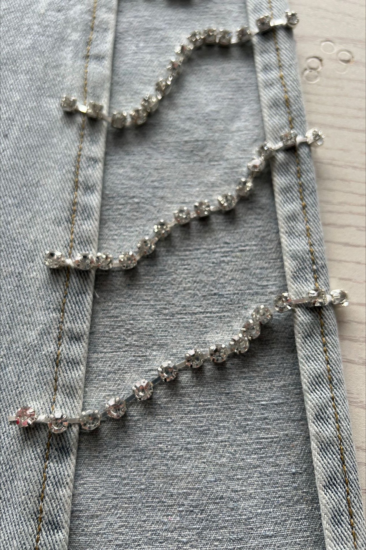 Rhinestone Cutout Wide Leg Jeans