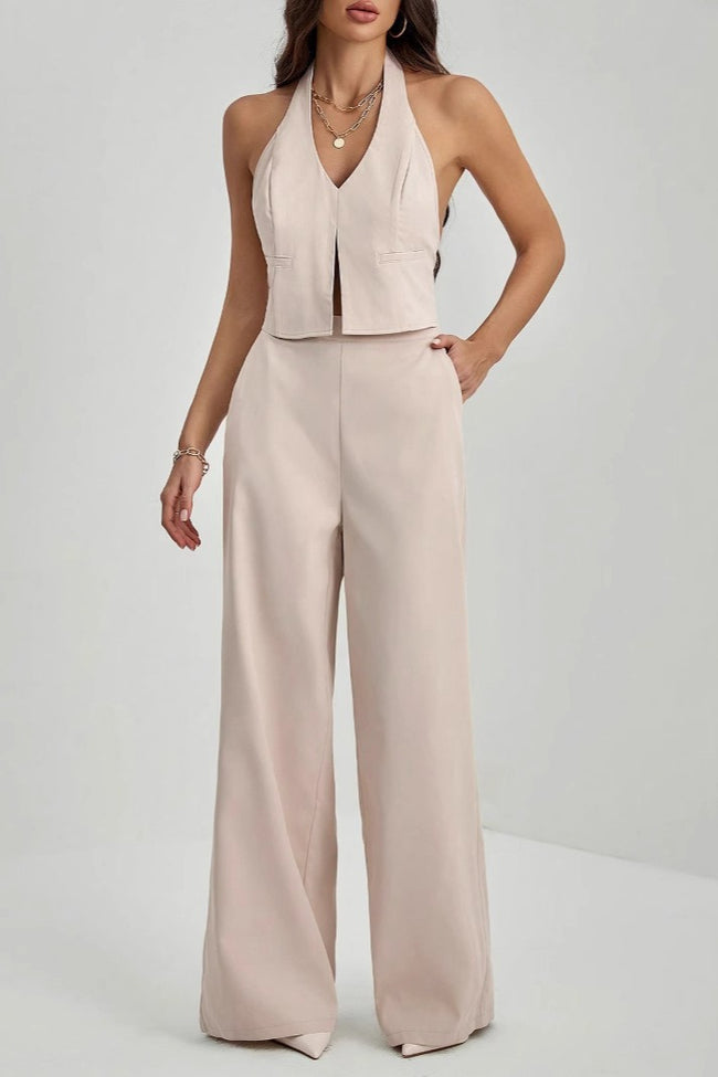 Lace Up Open Back Two Piece Vest Pants Set Main image