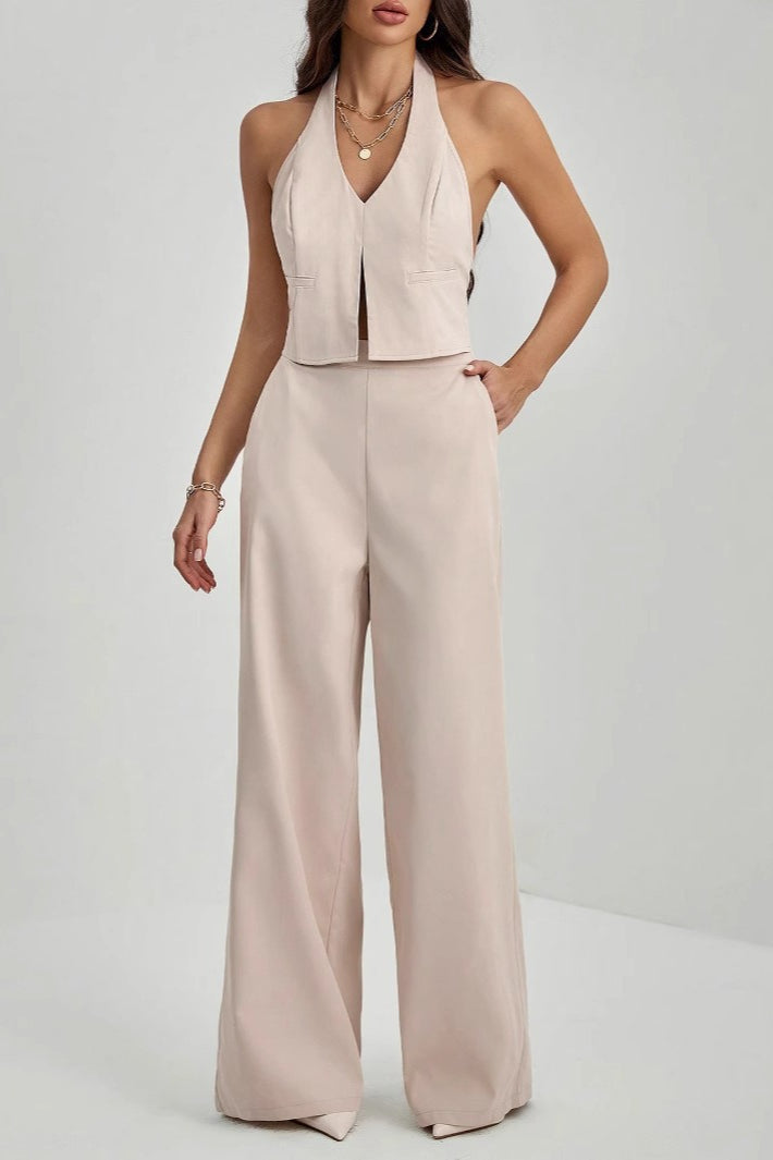 Lace Up Open Back Two Piece Vest Pants Set Main image
