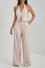 Lace Up Open Back Two Piece Vest Pants Set
