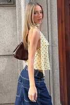 Cute Polka Dot V Neck Tie Halter Top