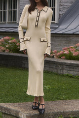 Ruffled Knit Collared Fitted Sweater Dress