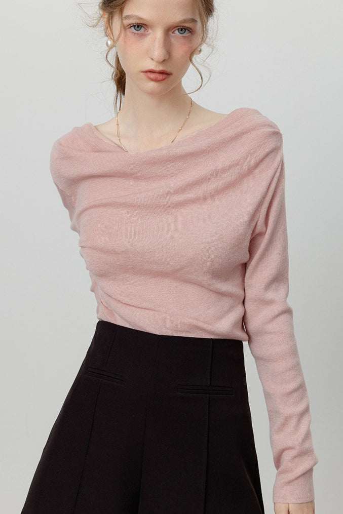 Elegant Slit Neck Tied Waist Knit Top Secondary image