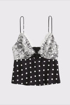 Polka Dot Lace V Neck Backless Cami