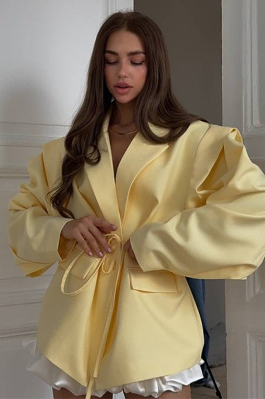 V-Neck Belted Shoulder Pad Blazer Main image