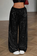 Black Sequin Wide Leg Relaxed Fit Pants