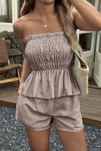 Ruched Frill Trim Bandeau Shorts Set