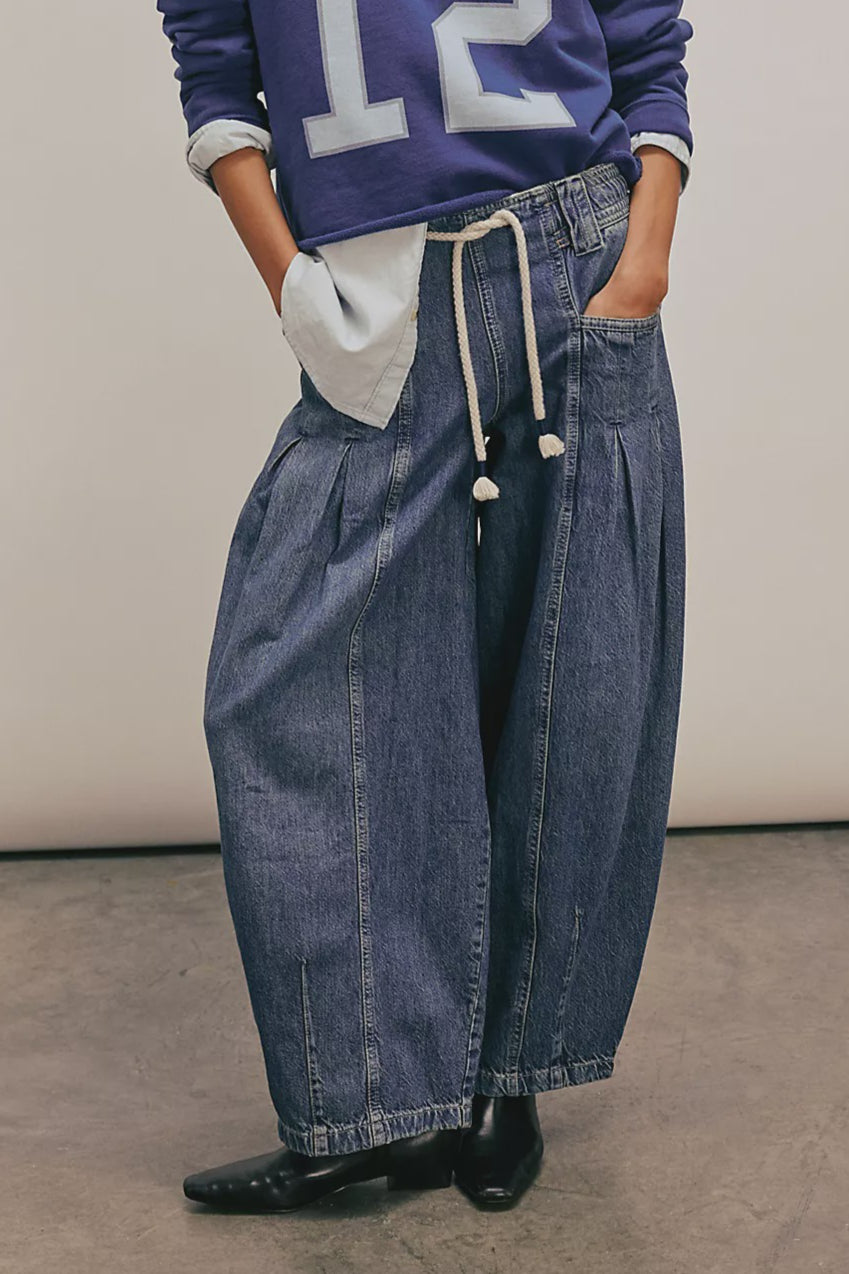 Low Rise Drawstring Relaxed Barrel Leg Jeans