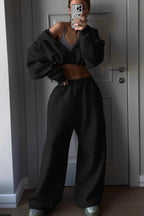 Minimal Cropped Zip Sweatshirt Two Piece Set