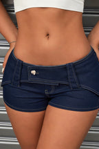 Contrast Stitch Low Rise Foldover Waist Fitted Shorts