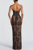 Strapless Lace Corset Column Formal Dress
