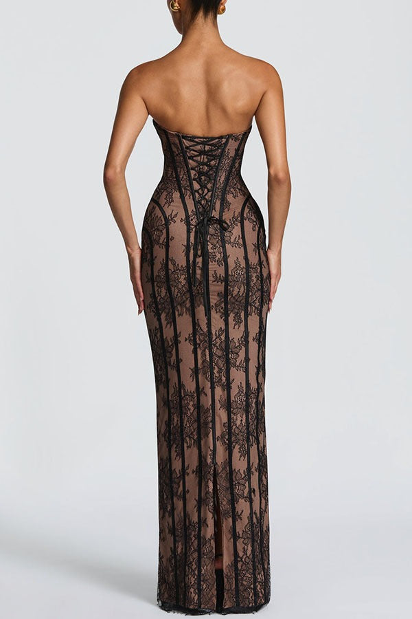 Strapless Lace Corset Column Formal Dress