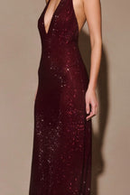 Halter Deep V Backless Bodycon Elegant Prom Dress