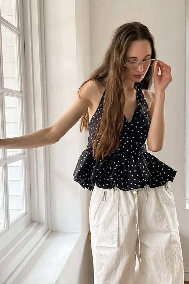 Vintage Polka Dot Tie Halter Crop Top Main image