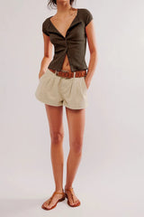 Button Short Sleeve Ribbed Cardigan