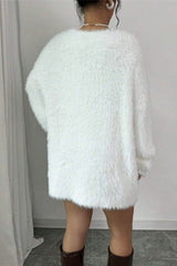 V-Neck Cozy Fuzzy Solid Loose Fit Sweater